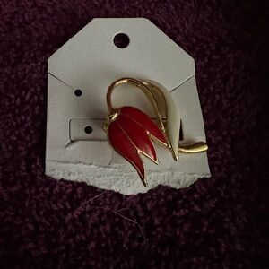 Chic Gold and Red Tulip Brooch